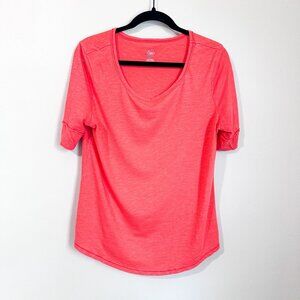 Cato Womens Coral Scoop Neck Short Sleeve Casual Top Size L
